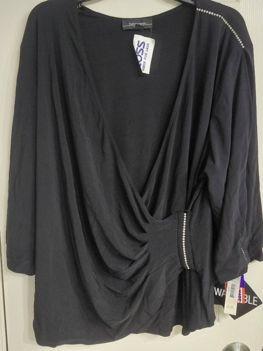 Black Flowy Blouse with Rhinestone Detail